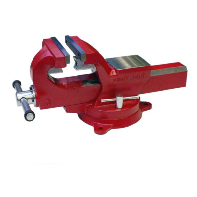 Bench Vise Cast Metal Swivel Base Interlocking Gears Red Durable 5 in. Jaw Width