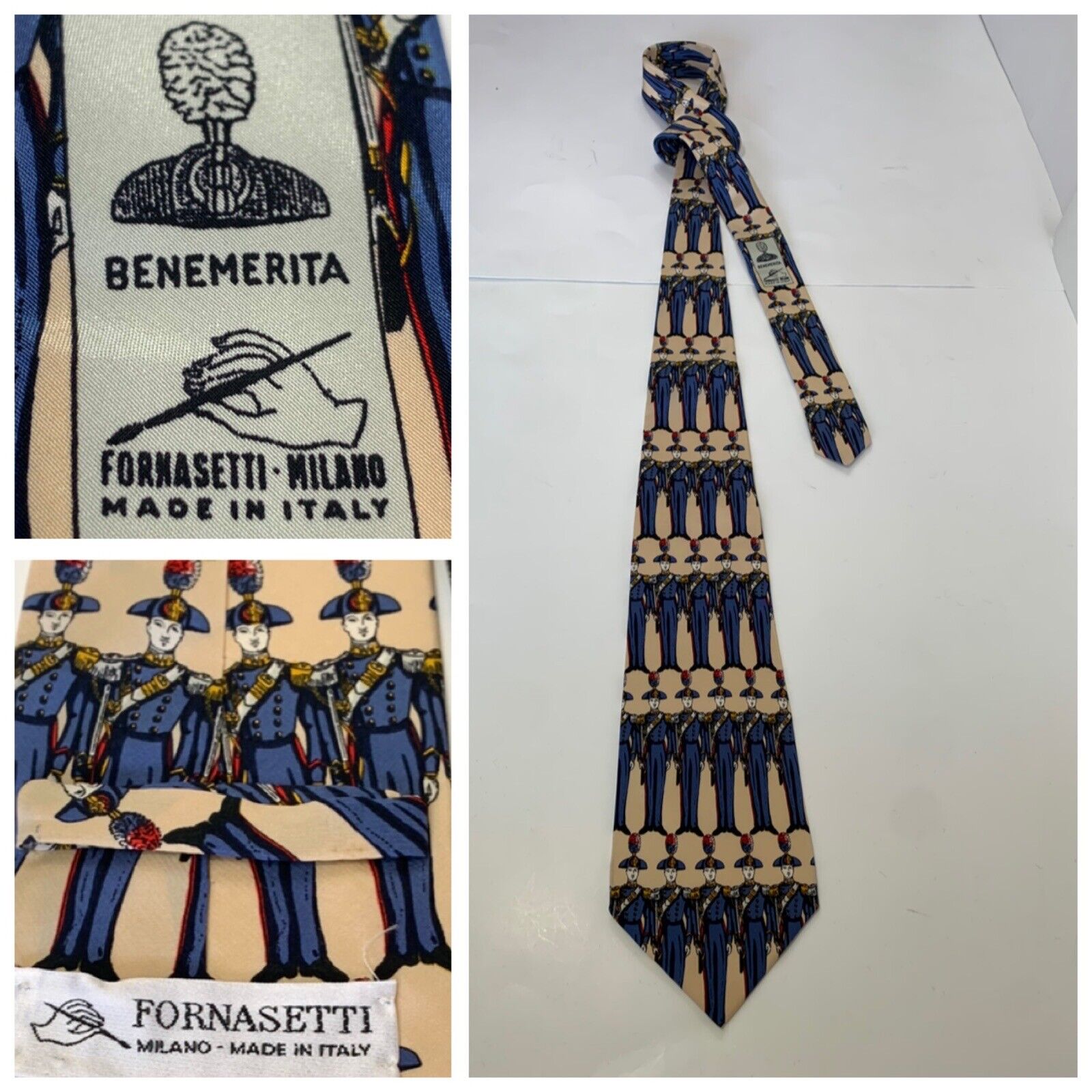 Fornasetti Milano 100% Silk Hand Made Tie Soldier… - image 1