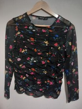 * Nasty Gal multi coloured floral flowers womens top blouse shirt UK 10 Sheer