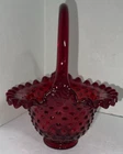 Vintage 8 Inch Fenton Hobnail Ruby Red Amberina Glass Basket Vase Dish Ruffled