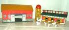 Marx Tin Litho Chicken Coop with Chickens plus Ohio Art Barn with Silo - Vintage