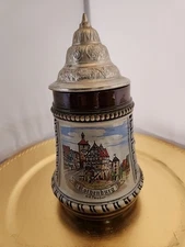 Vintage Rothenburg ob der Tauber Gray Ceramic Lidded Beer Stein. West Germany.