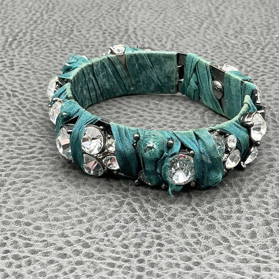 J. Brazalete brazalete Crew verde azulado envuelto en tela cristal estrás Gunmetal Foto 2 de 4