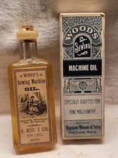 Embossed Wood's Sewing Machine Oil Awesome Graphics Original Label And Box Nice