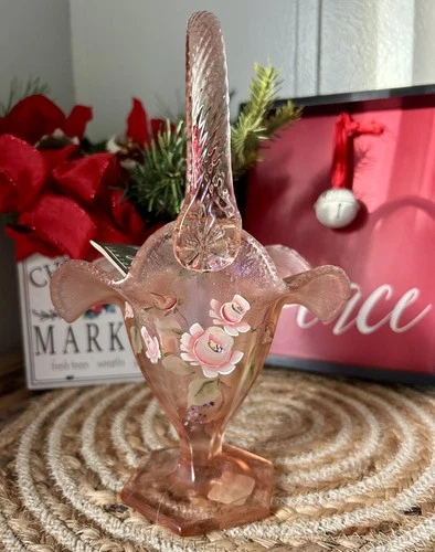 Fenton Princess Roses of Sunset Basket 5937 SB