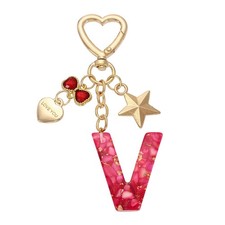 Cute Initial Letter Keychain, Letter-V Keychains for Women Girls Bling Red