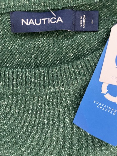 NWT Nautica Men's Striped Crewneck Sweater in Heather green/blue Size Large - Picture 5 of 5