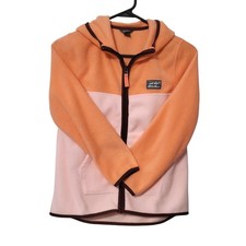 Eddie Bauer Kids Orange Pink Colorblock Fleece Full Zip Hoodie Jacket Sz M 10/12