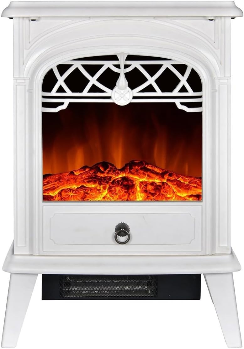 Ing Electric Fireplace 1500w Space Heater Realistic Flame, White/black