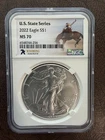 2022 U.S. STATE SERIES AMERICAN SILVER EAGLE 7K NGC MS70 - WYOMING