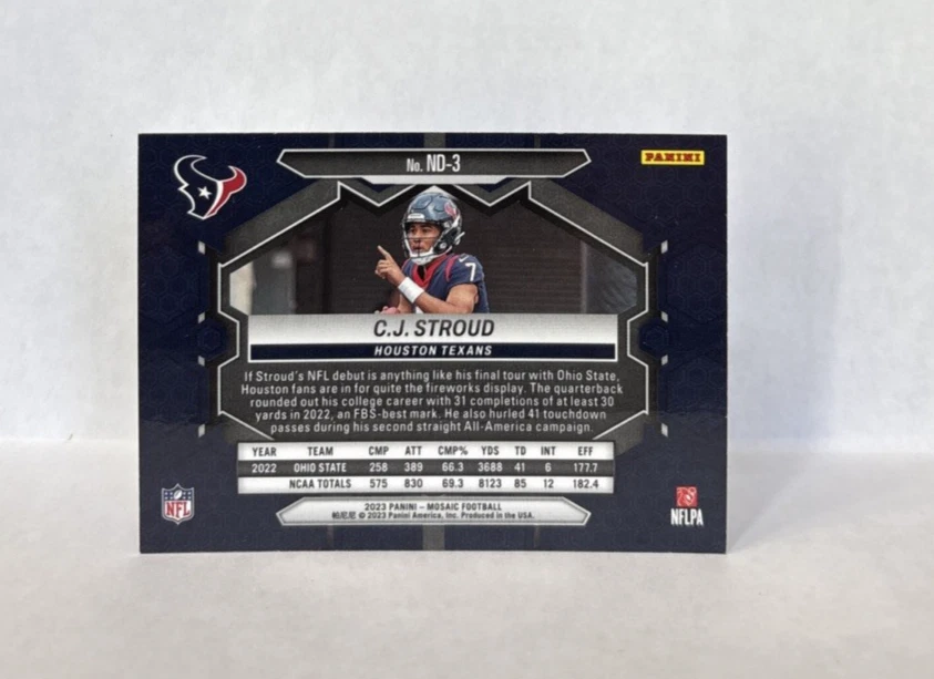 2023 Panini Mosaic #ND-3 C.J. Stroud Rookie Houston Texans RC - Image 2 of 2