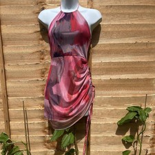 PLT pretty little thing pink abstract halterneck mesh layered bodycon dress 6