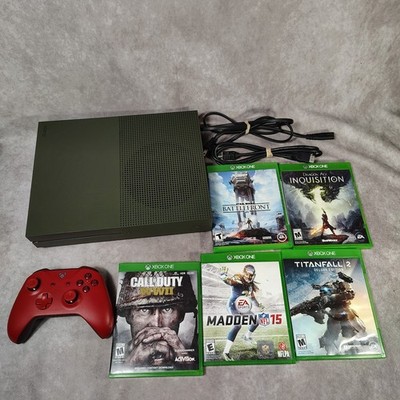 Xbox One S 1TB Military Green Console Bundle 5 Games and Red