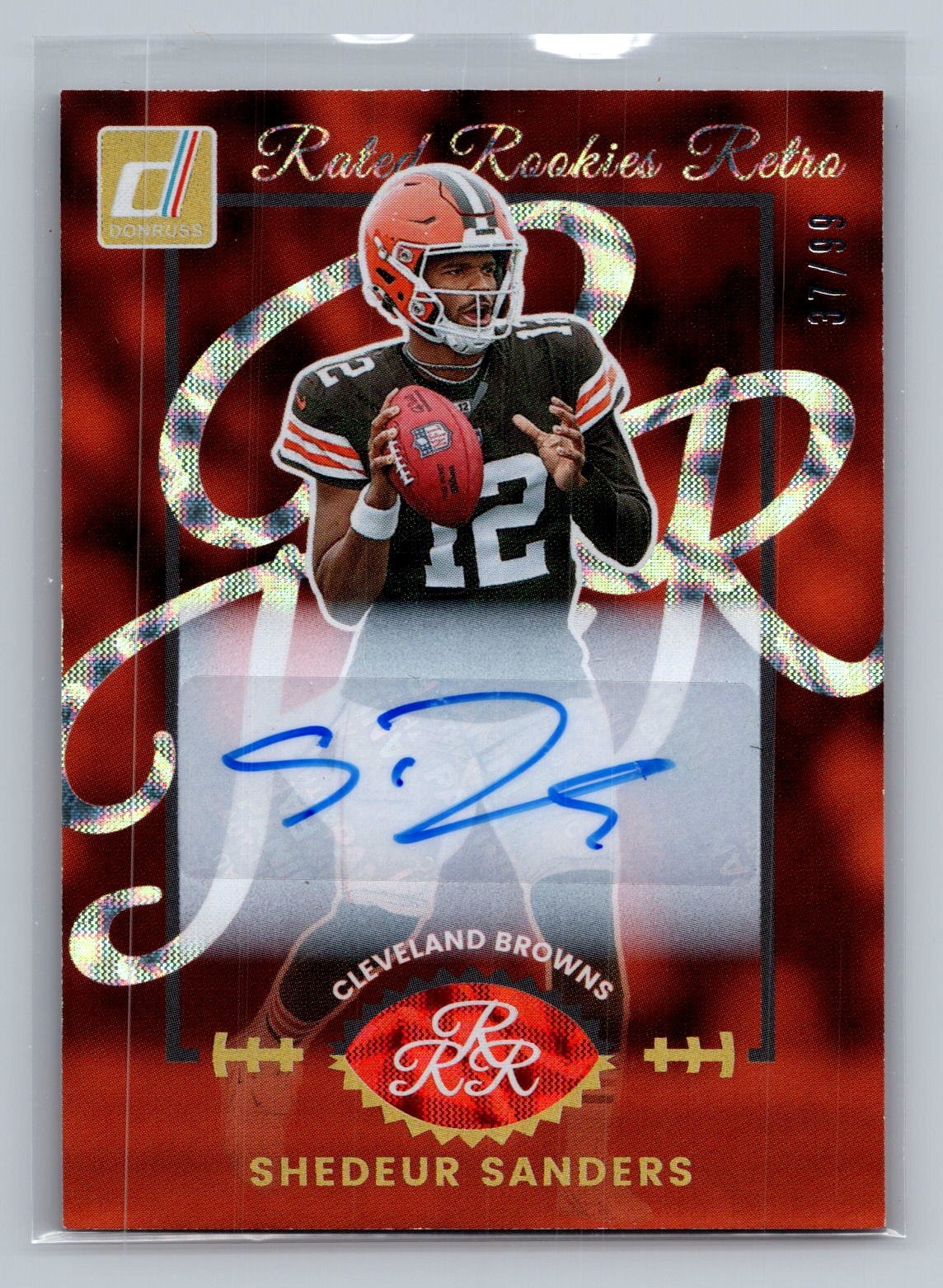 Shedeur Sanders 2025 Donruss #11 Rated Rookies Retro Auto #/99 RC
