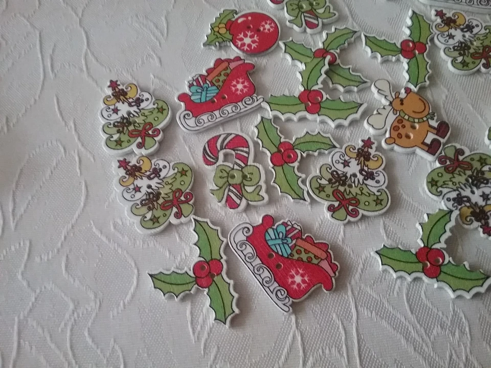 Knöpfe, " WEIHNACHTSMOTIVE ", K 189, 25 Stück, Holz mit mehrfarbigen Druck,25 St - Bild 3 von 3