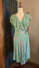 Draper James RSVP Floral Rayon Midi Wrap Dress Women M Pink Green Lined Cottage