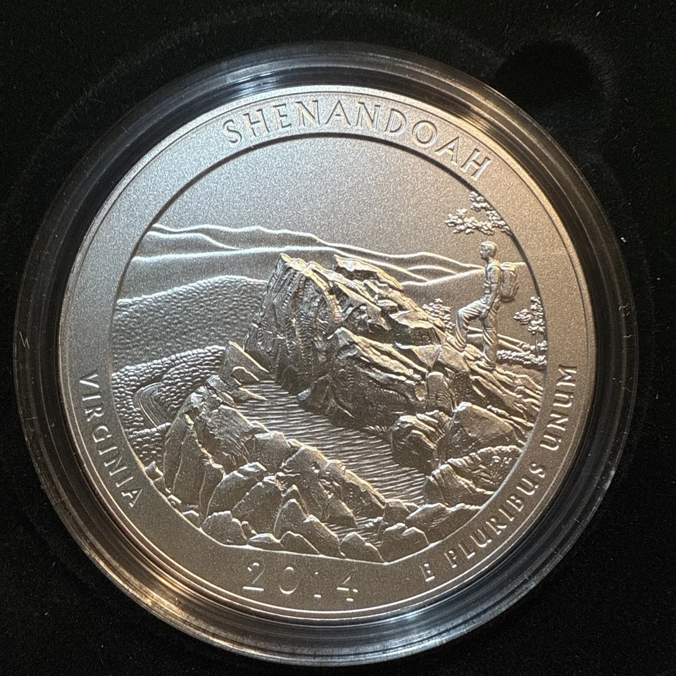 ATB Shenandoah National Park 2014 Estados Unidos como nuevo 5 oz. MONEDA DE PLATA UNC. ¡Sin usar, en caja! Foto 2 de 4