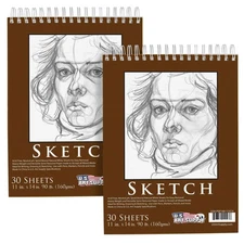 11" x 14" Heavy-Weight Paper Spiral Bound Sketch Pad 90lbs 30-Sheets (Pack of 2)