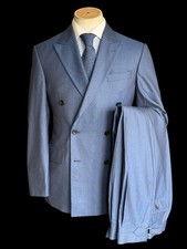 Hackett Personally Tailored Double Breasted Suit 37S / W32” Blue Made To Measure