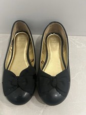 Janie Jack Black Patent Leather Girls Shoes Ballet Flats With Bow Size 9