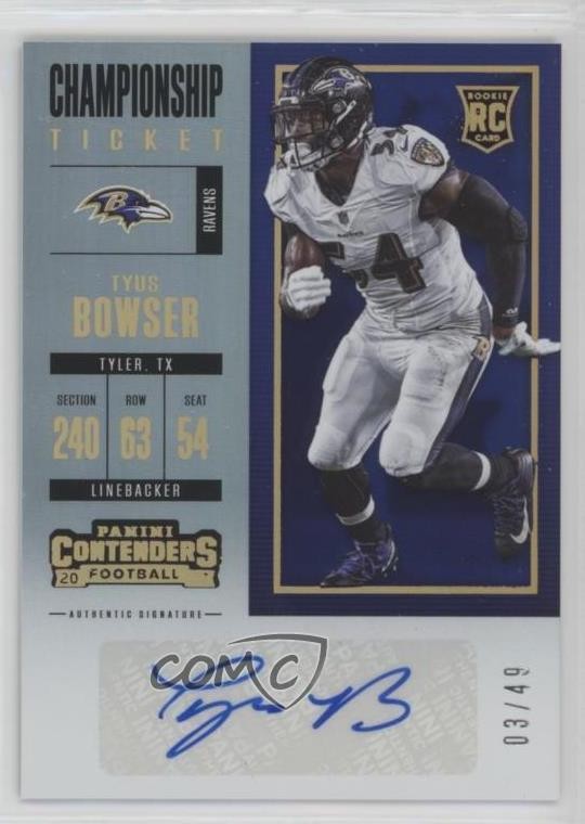 2017 Panini Contenders Championship Ticket 3/49 Tyus Bowser Rookie Auto RC 0c6