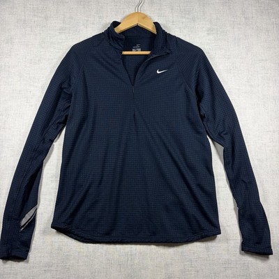 Nike Dri-FIT Sphere 1/4 Zip Pullover Schwarz Waffelstruktur Laufen Fitnessstudio Herren L