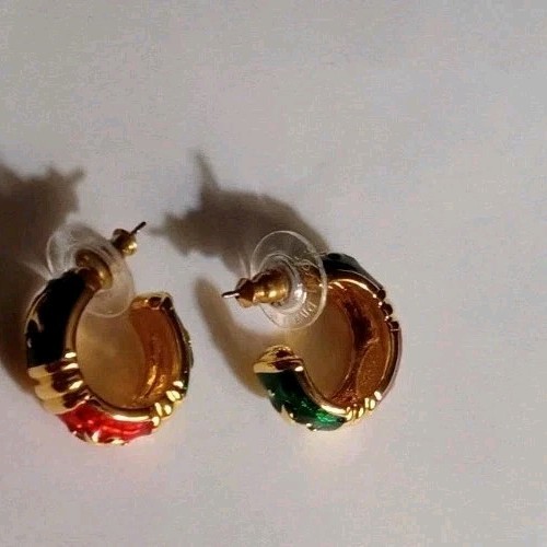 Joan Rivers 1/2 Hoop Hugs & Kisses Black,Red,Green Colors GT Pierced Earrings - Picture 2 of 6