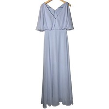 After Six Style 1565 Silver Dove Chiffon Flutter Sleeve V Neck Maxi Dress 6R