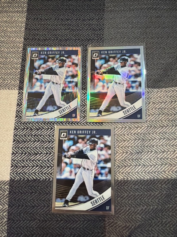2018 Donruss Optic 3 Card Lot Ken Griffey Jr #141 Base, Prizm, Shock Prizm 