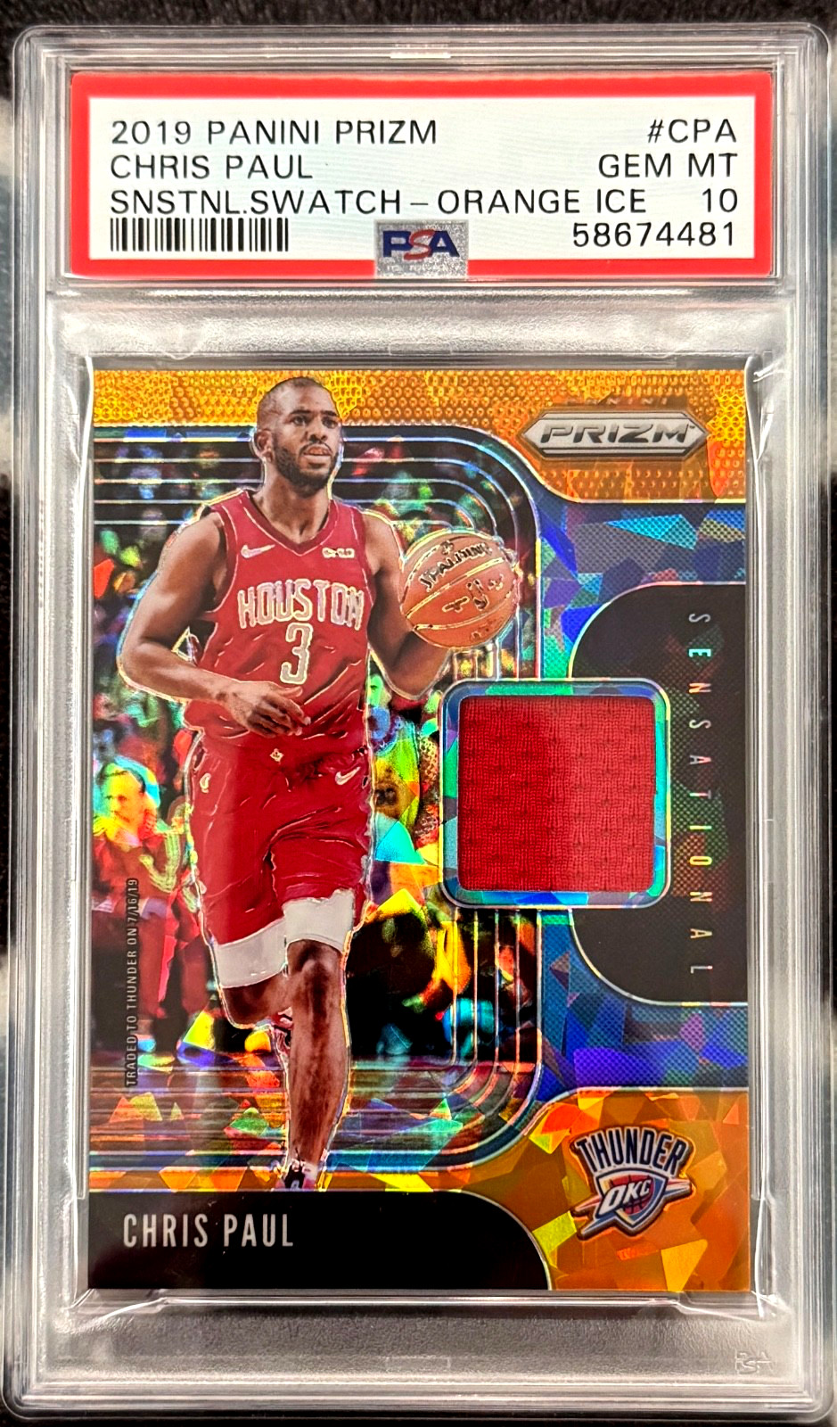 2019 Panini Prizm Sensational Swatches Jersey Orange Ice Chris Paul PSA 10 Gem