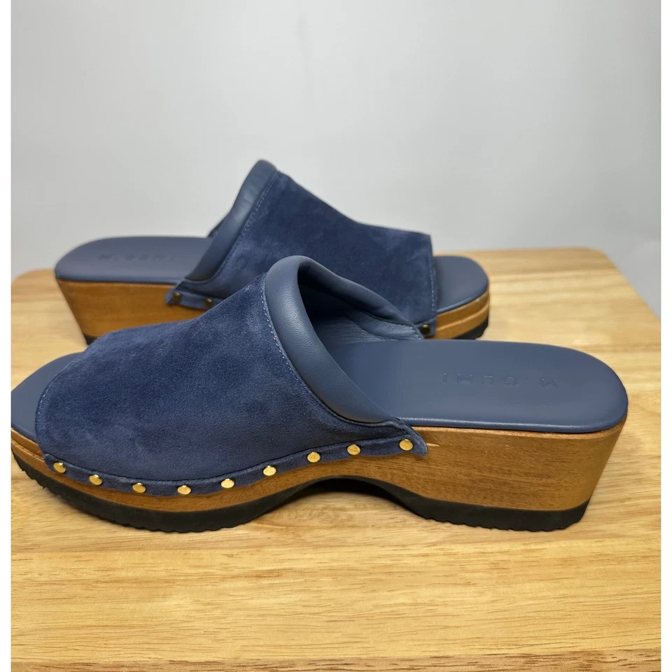 Sandalias M. Gemi Mujer Azul Gamuza Cuero Zueco Slide Plataforma Madera Tachonada 42 Foto 3 de 4