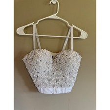 Windsor Ivory Pearl and Rhinestone Corset Crop Top Bustier Size M D-6929IVRY