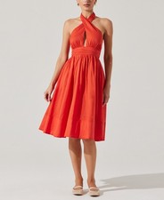 ASTR The Label Womens Dress Fit & Flare XL Orange Kalia Halter Neck Keyhole NWT