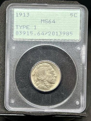 1913 Type 1 Buffalo Nickel 5c PCGS MS 64 Rattler OGH Old Holder Gold Bean Worthy