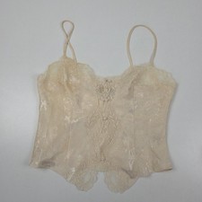 VTG Y2K Victoria's Secret Camisole Tank Top Womens Med White Lace Satin Floral
