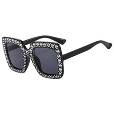Oversized Crystal Rhinestone Sunglasses for Women Men Thick Frame Bling Glass...