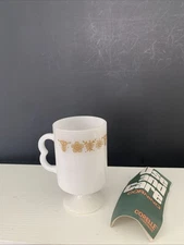 Vintage 1970s Footed Pyrex Butterfly Gold Pedestal Coffee Mug Corelle Care Instr