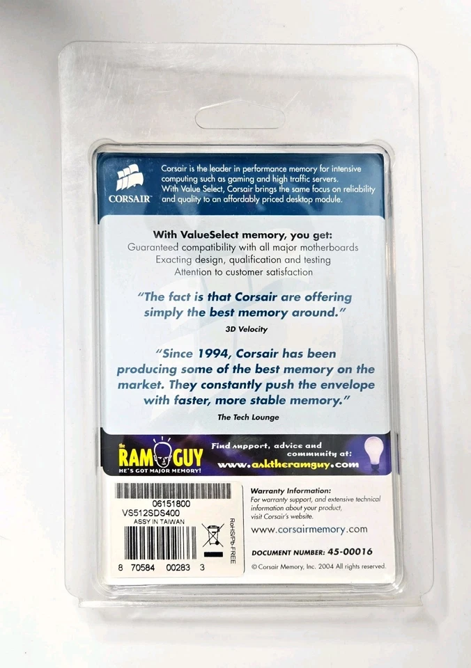 Corsair ValueSelect VS512SDS400 Notebook RAM Stick 512 MB DDR 1 400MHz - Image 2 of 2