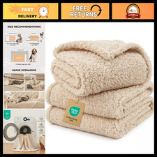 3 Pack Calming Pet Blankets - Soft Fleece Sherpa Throw for Dogs  Cats, Beige