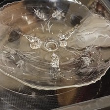 Clear Etched Glass Round Pedestal Cake Stand Decorative Serving Stand