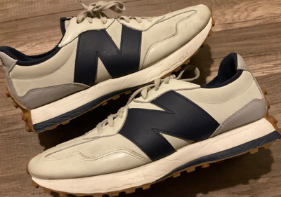 NEW BALANCE FIGS 327 U327FC GUM SOLE SNEAKERS ( MENS 13 ) BONE NAVY PREOWNED