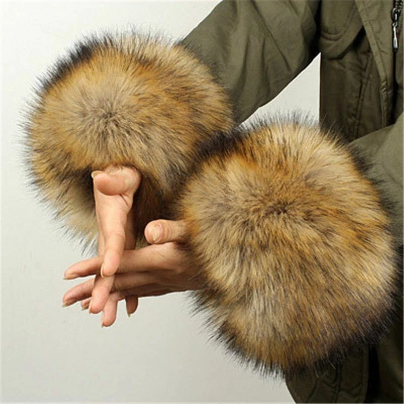 Faux Fur Warmer Wristband Wrist Plush Cuff Windproof Ladies Oversleeve Fashion - Image 2 of 4