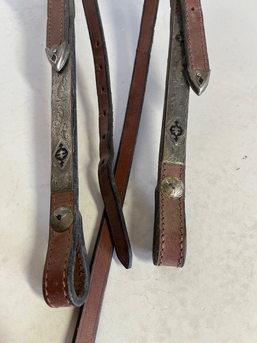 Leather & Worked Silver Western Show Headstall Genuine Horse Tack - Picture 9 of 14