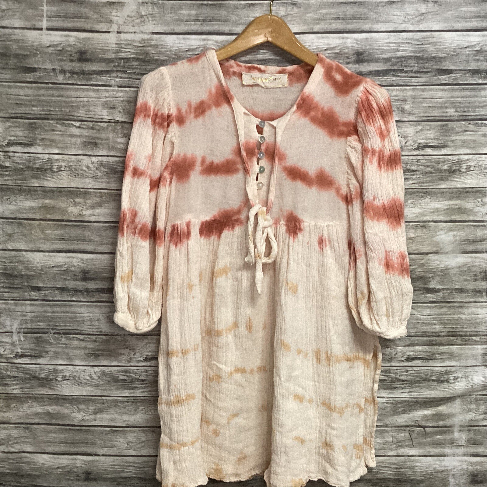 Jens Pirate Booty Blouse Womens Small Tie Dye Knit Tunic Top Tasseled Boho