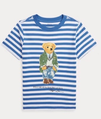 RALPH LAUREN gestreiftes blaues kurzärmliges Polobär-T-Shirt Größe 12M