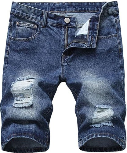 Men's Distressed Denim Shorts Slim Ripped Moto Biker Style Casual Summer Wear - Picture 11 of 18