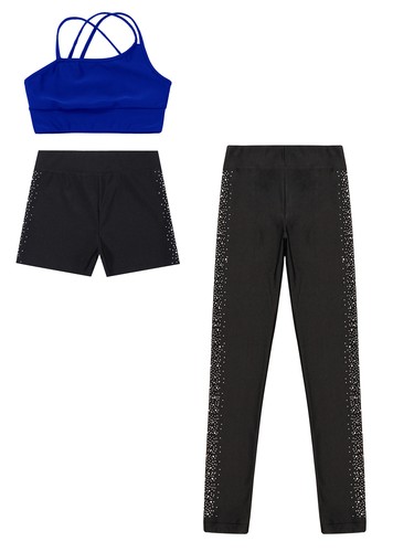 Kids Girls Vest With Trousers Yoga Crop Top And Shorts Pants Fitness Tracksuit - Picture 23 of 31