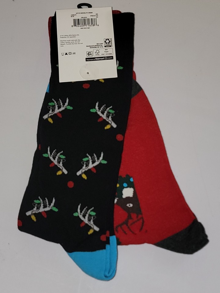 Holiday Time 2 Pair Mens Christmas Socks Crew Size 612 NEW Holiday