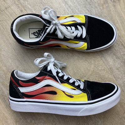 Vans Old Skool Womens 7 Black Suede Flames Skate Shoes Sneakers Womens Size 7