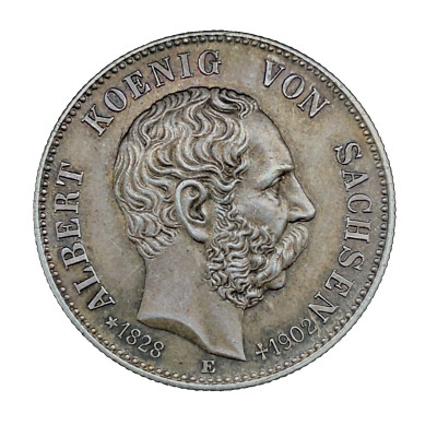 1902-E Germany Silver 2 Mark Saxony Albert's Death Unc Coin  KM#1255